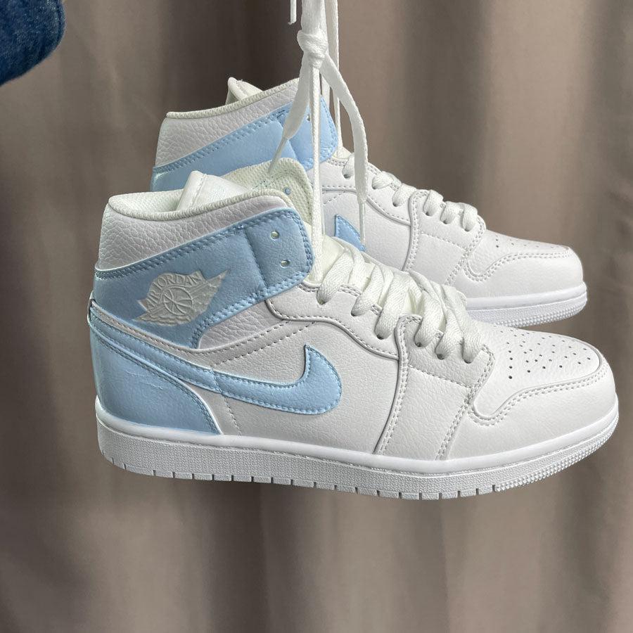 Custom Nike Air Jordan 1 Mid Baby Blue White-oicustom