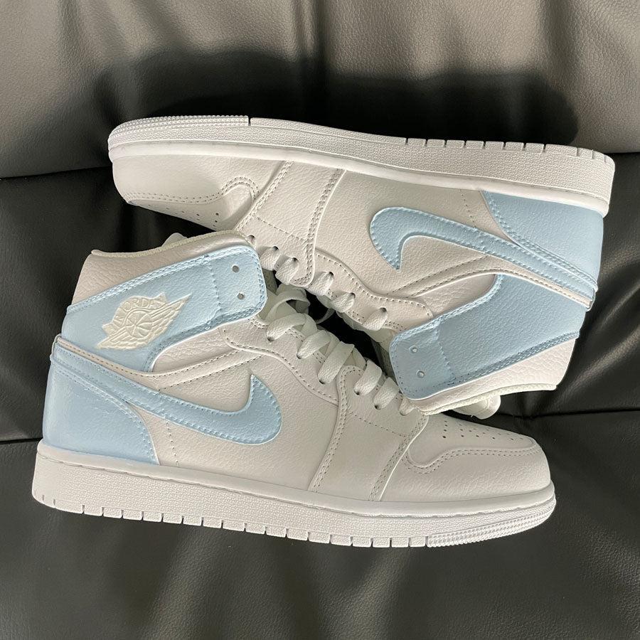 Custom Nike Air Jordan 1 Mid Baby Blue White Half-oicustom