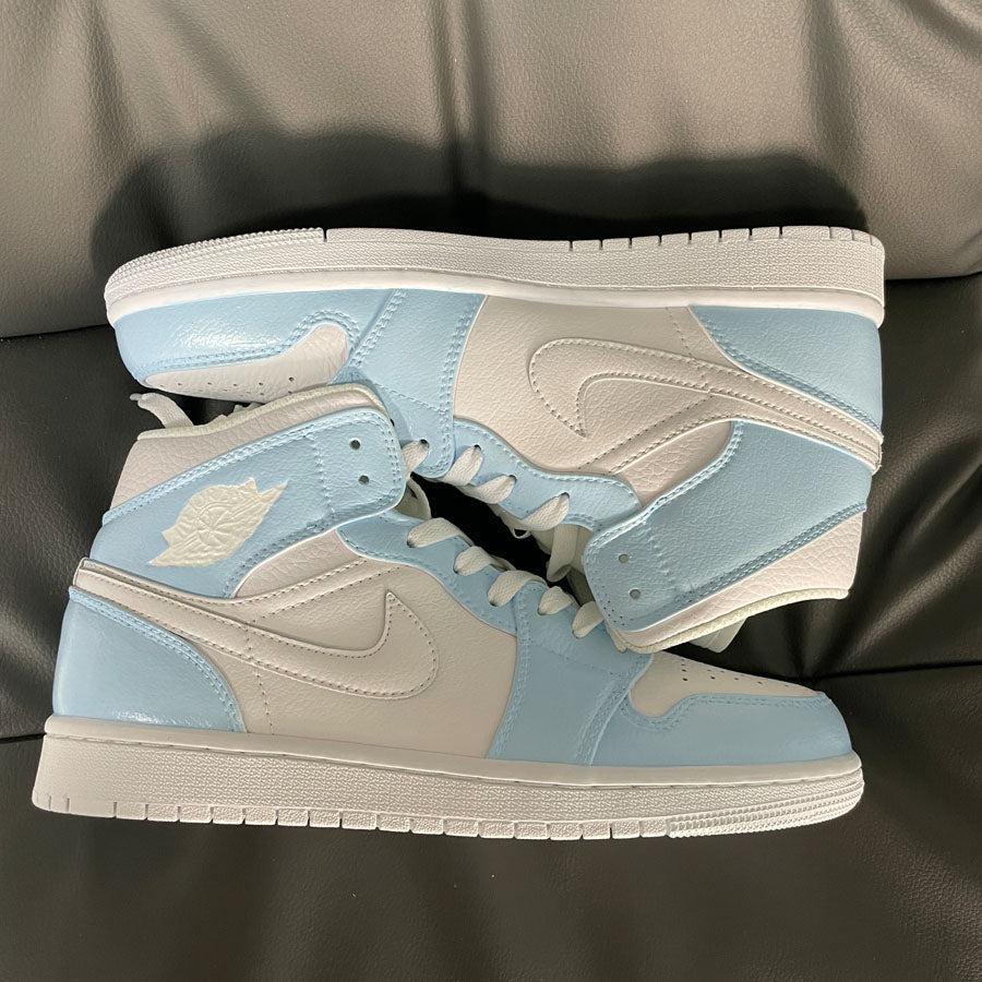 Custom Nike Air Jordan 1 Mid Baby Blue White Swoosh – oicustom