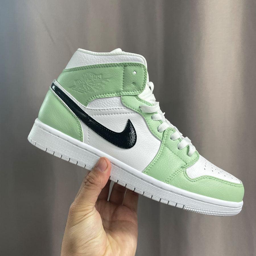 Custom Nike Air Jordan 1s Green Black swoosh-oicustom