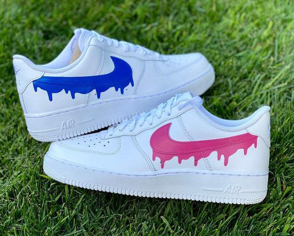 Custom Pink Blue Drip Air Force Ones-oicustom