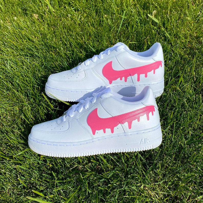Custom Pink Nike Drip Air Force Ones-oicustom