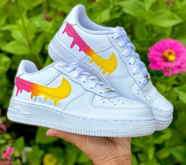 Custom Pink Yellow Nike Drip Air Force Ones-oicustom