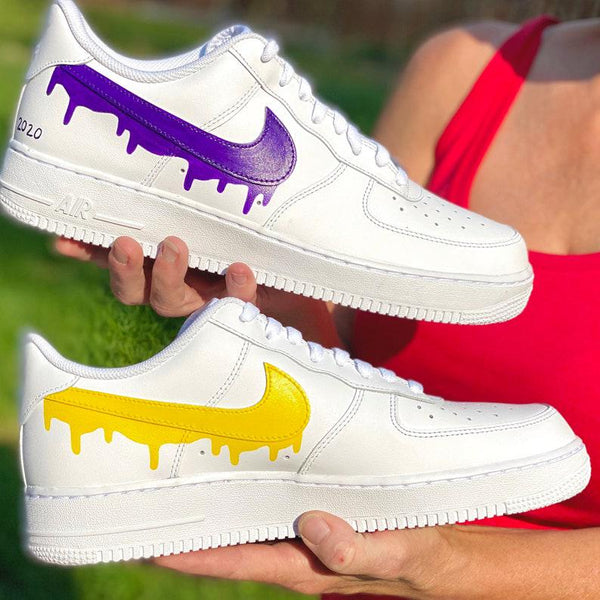 Custom Purple Yellow Drip Air Force Ones-oicustom