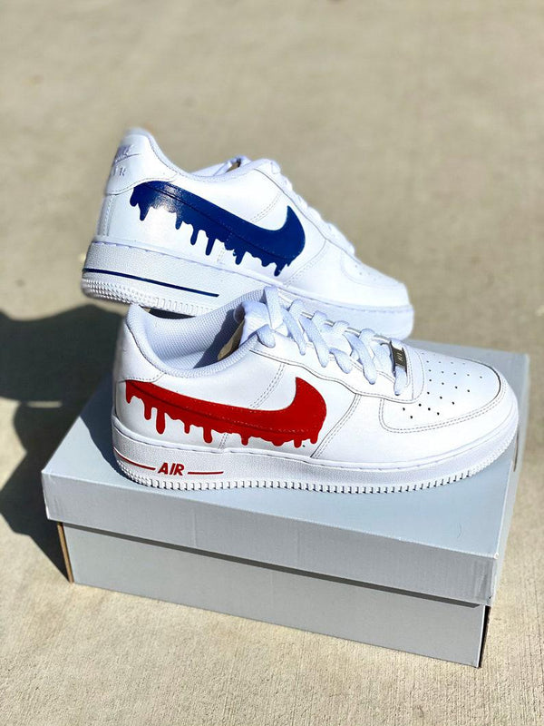 Custom Red Blue Drip Air Force Ones-oicustom
