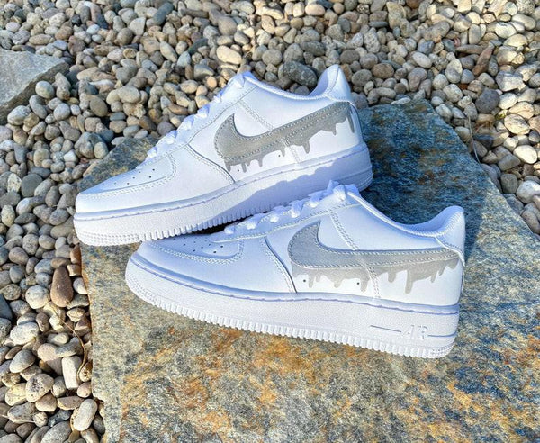 Custom Silver Nike Drip Air Force Ones-oicustom