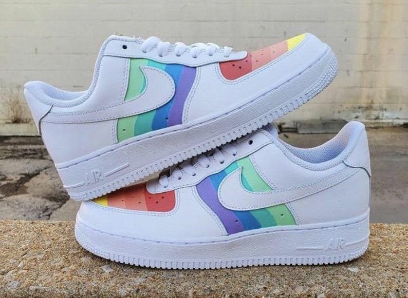 Pastel White Nikes With Rainbow Colors Custom Sneakers L Pastel - Main Image
