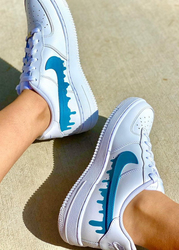 Custom Teal Green Nike Drip Air Force Ones-oicustom
