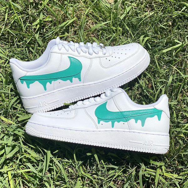 Custom Turquoise Nike Drip Air Force Ones-oicustom