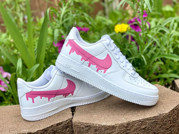 Custom Youth Pink Drip Air Force Ones-oicustom