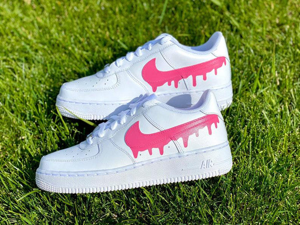 Custom Youth Pink Drip Air Force Ones-oicustom