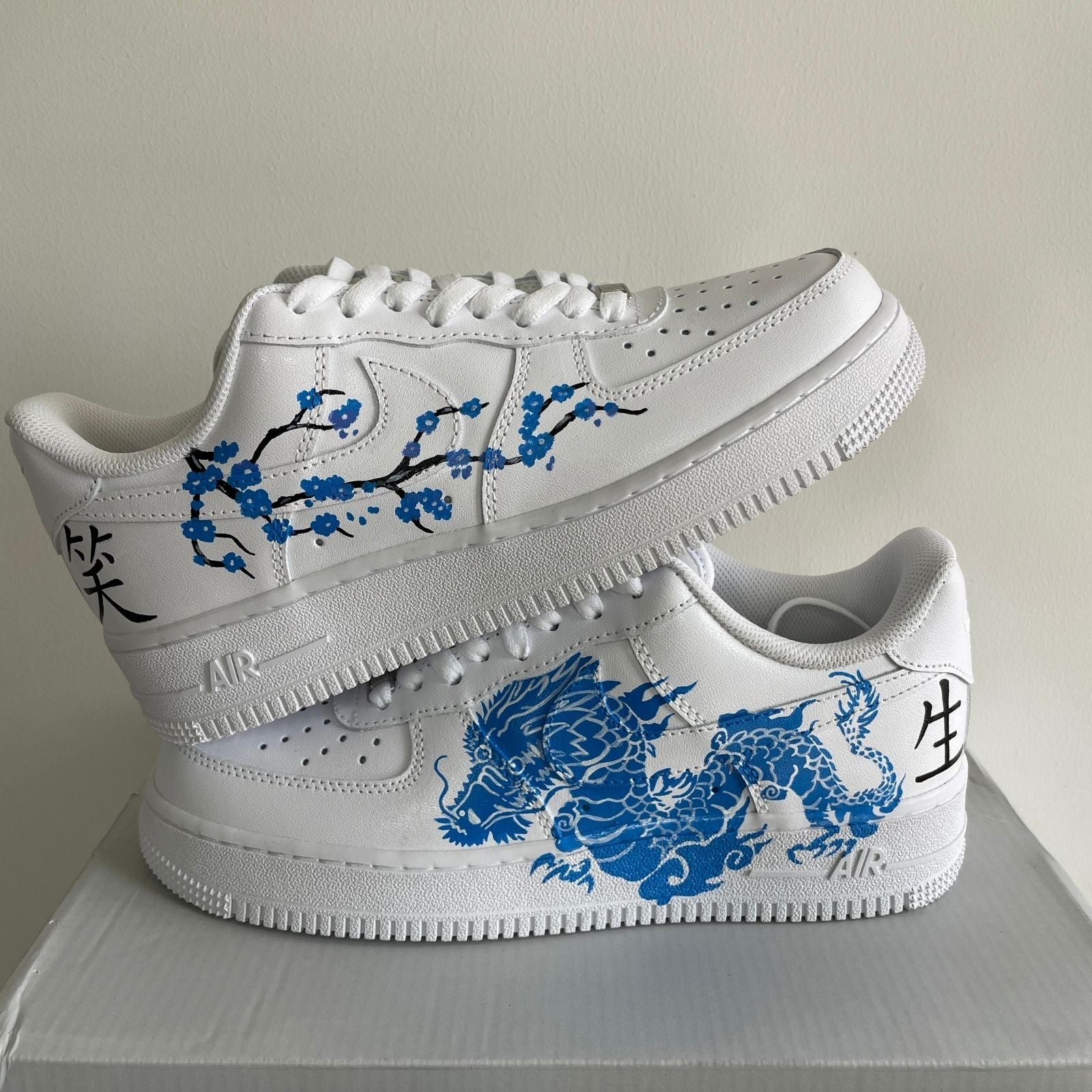 Nike Air Force Blue Dragon and Flower Custom