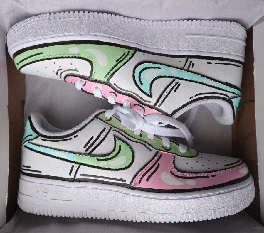 Nike Air Force Pastel Cartoon green Pink – oicustom