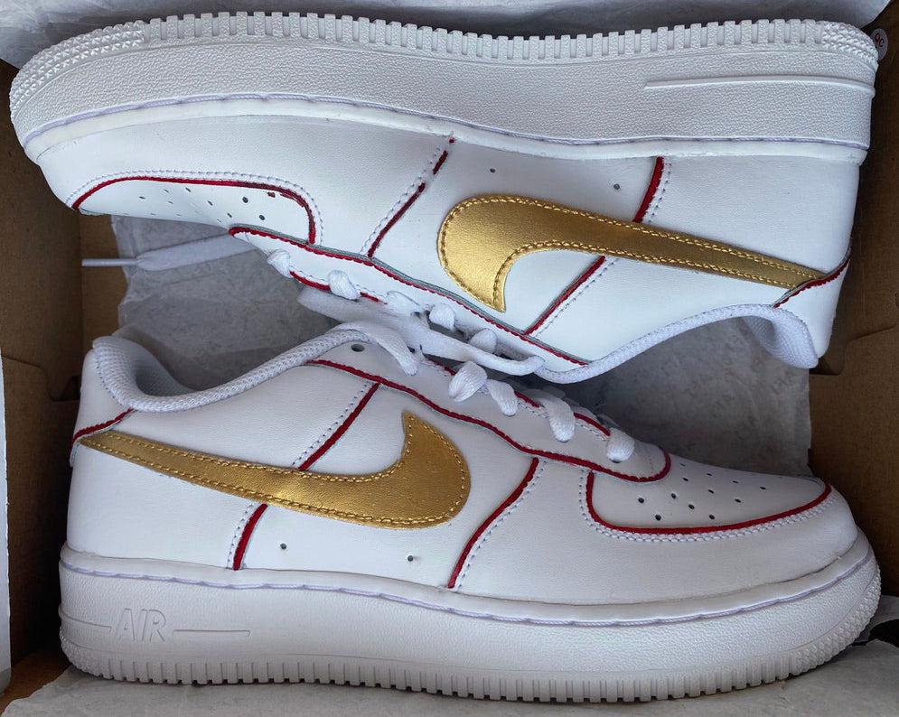 Nike Air Force 1 Red With Gold Tick-oicustom